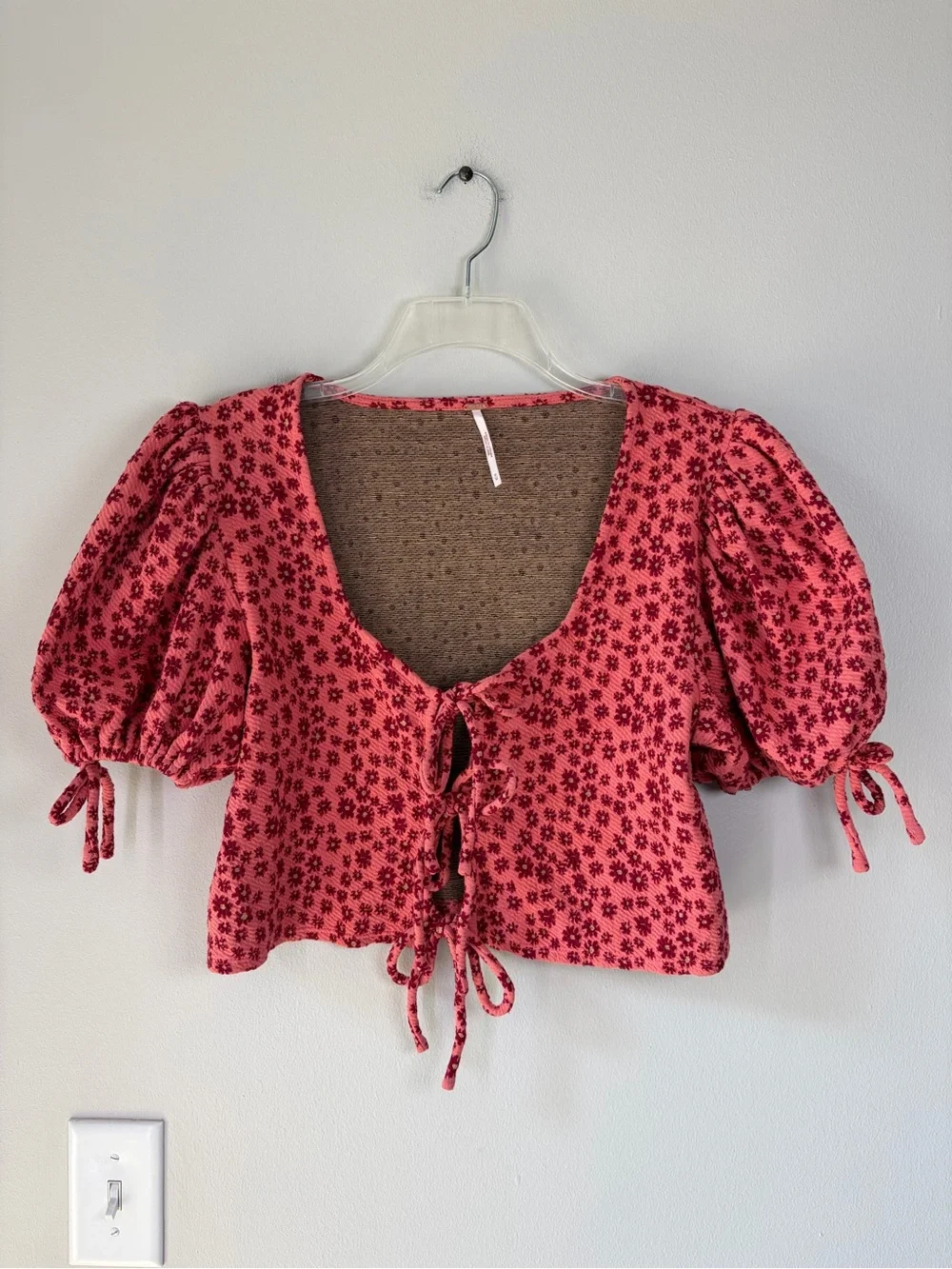 Free People Ditsy Floral Sweet Sun Tie Front Top in Salmon Combo Flirty Romantic